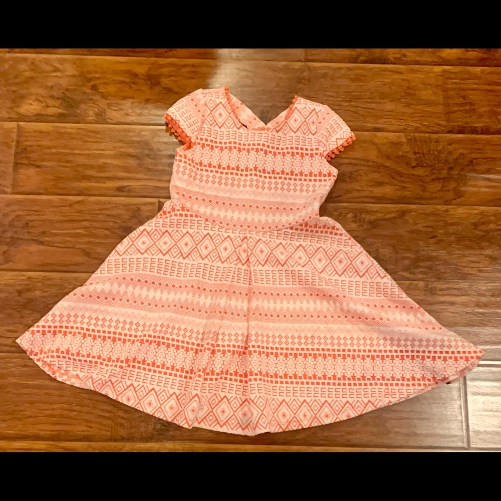 Poof Girl Large Orange/White Patterned Dress